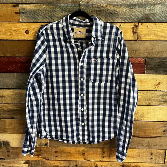 Hollister Blue And White Plaid Button Down Size Large - Picture 1 of 8